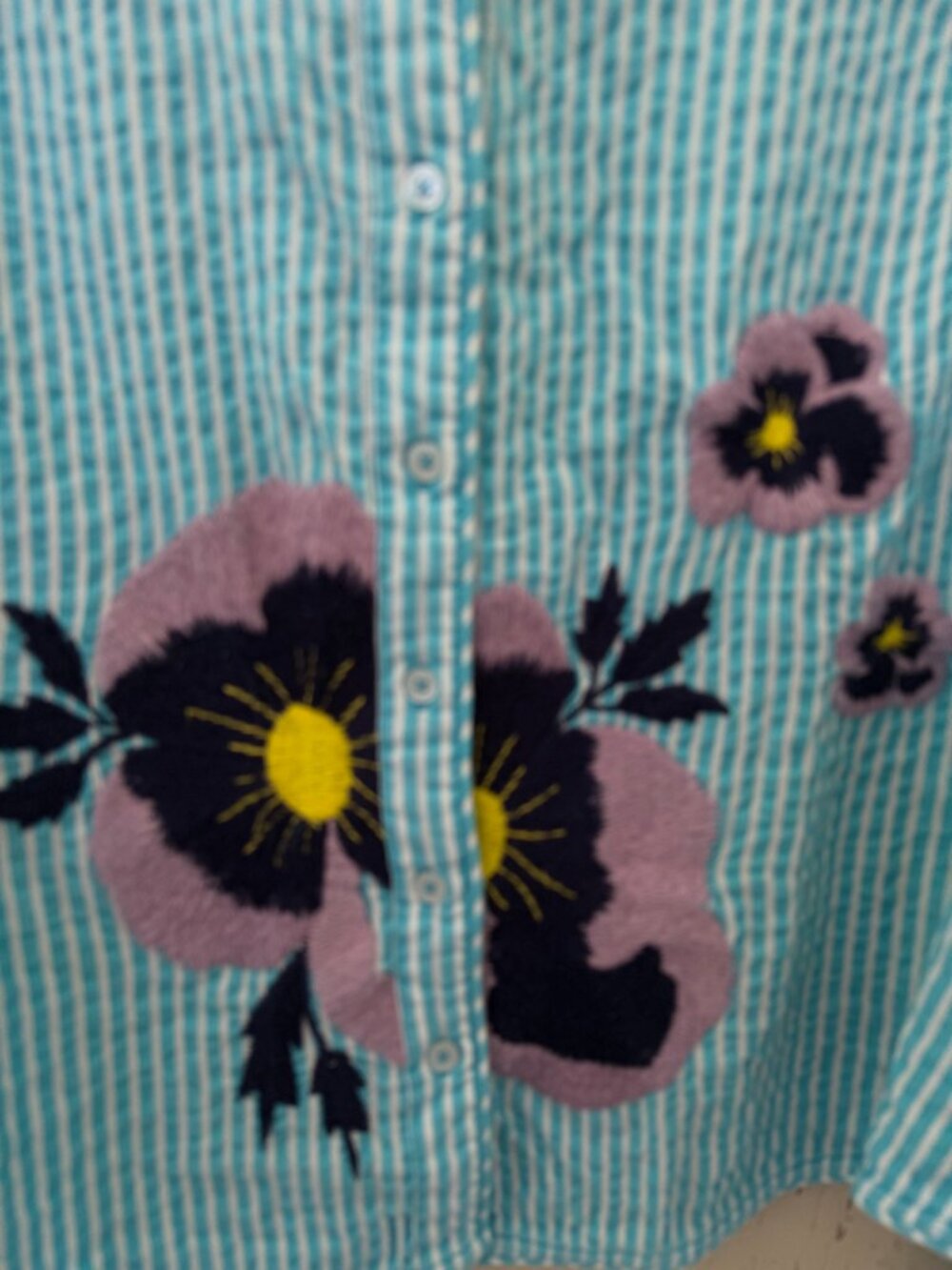 ANTHROPOLOGIE MAEVE PANSY EMBROIDERED STRIPE SHIRT - Picture 9 of 9